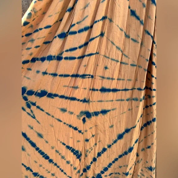 NWT Young Fabulous & Broke Blue Frida Dress in Tan & Blue w Slit & Belt